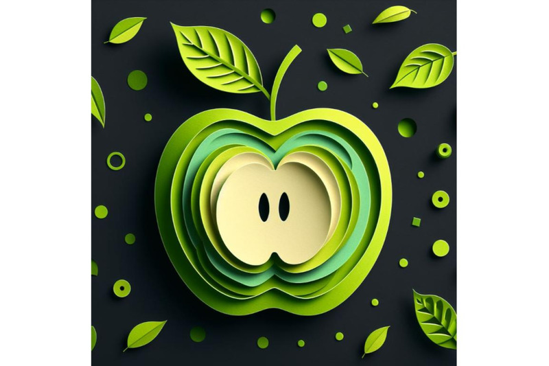 a-bundle-of-vector-paper-cut-green-apple-fruit-cut-shapes-3d