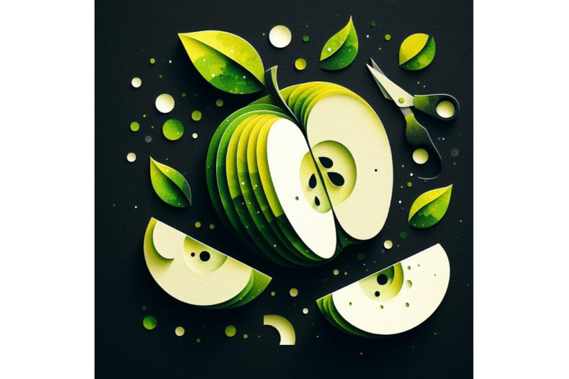 a-bundle-of-vector-paper-cut-green-apple-fruit-cut-shapes-3d