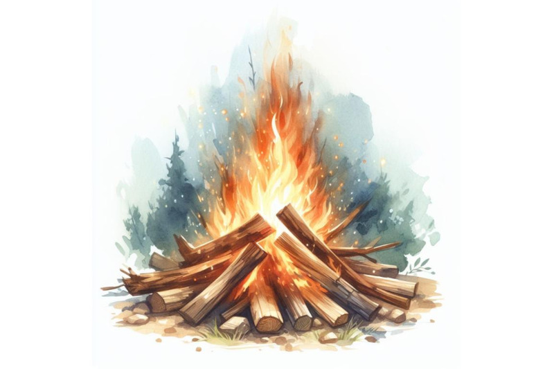 bundle-of-burning-bonfire-with-wood-on-white-background