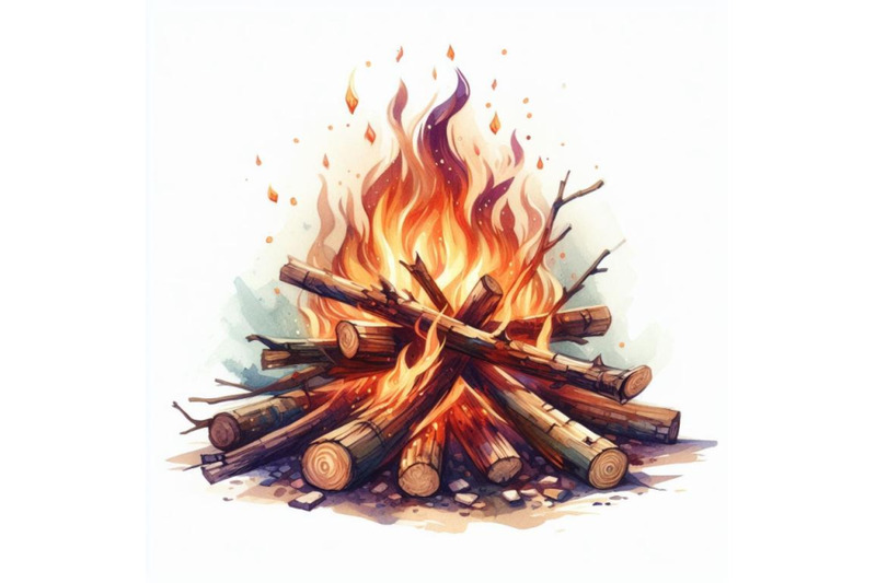 bundle-of-burning-bonfire-with-wood-on-white-background