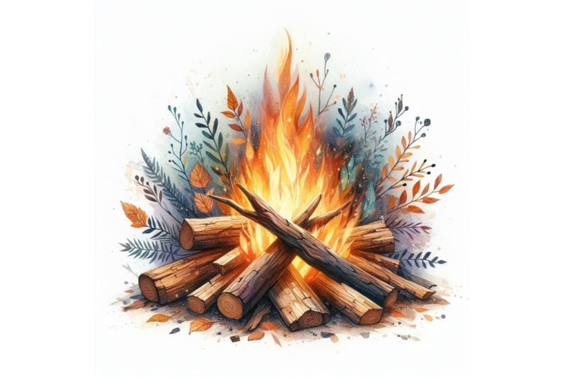 bundle-of-burning-bonfire-with-wood-on-white-background