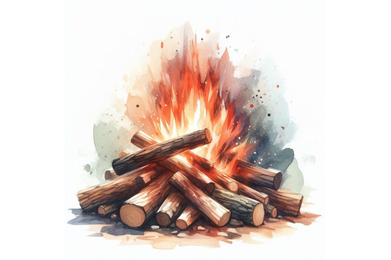 bundle-of-burning-bonfire-with-wood-on-white-background