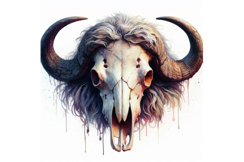 bundle-of-watercolor-buffalo-skull-isolate-on-white-background