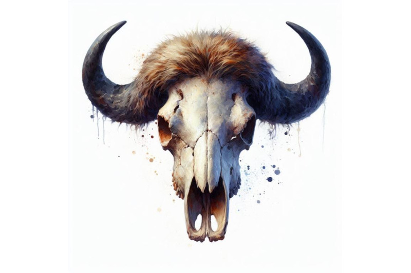 bundle-of-watercolor-buffalo-skull-isolate-on-white-background