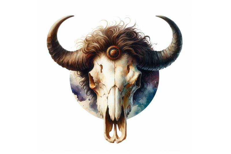 bundle-of-watercolor-buffalo-skull-isolate-on-white-background