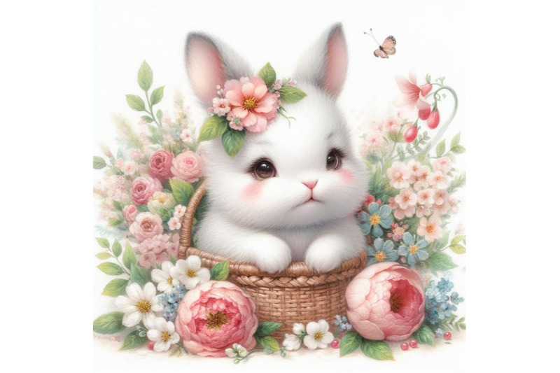 bundle-of-cute-watercolor-baby-bunny-with-flowers-isolate-on-white-bac