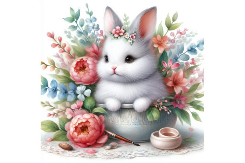 bundle-of-cute-watercolor-baby-bunny-with-flowers-isolate-on-white-bac