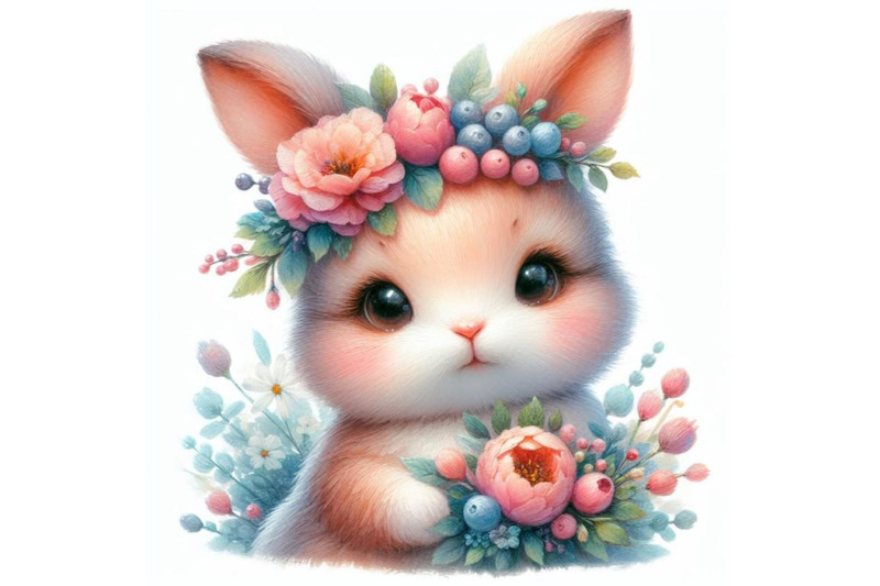 bundle-of-cute-watercolor-baby-bunny-with-flowers-isolate-on-white-bac