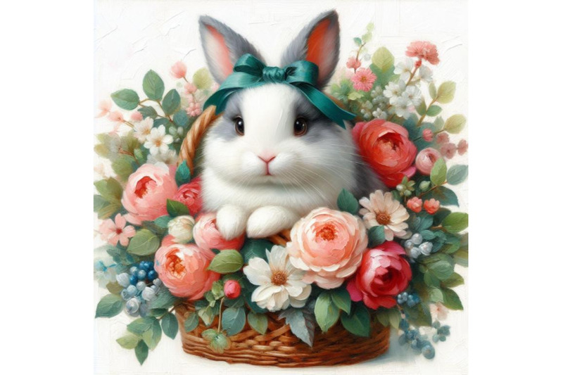 bundle-of-a-rabbit-bunny-with-a-bouquet-of-flowers-isolate-on-white-ba