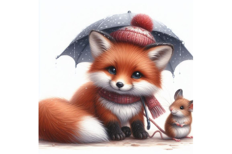 bundle-of-little-cute-watercolor-lovely-fox-with-mouse-isolate-on-whit