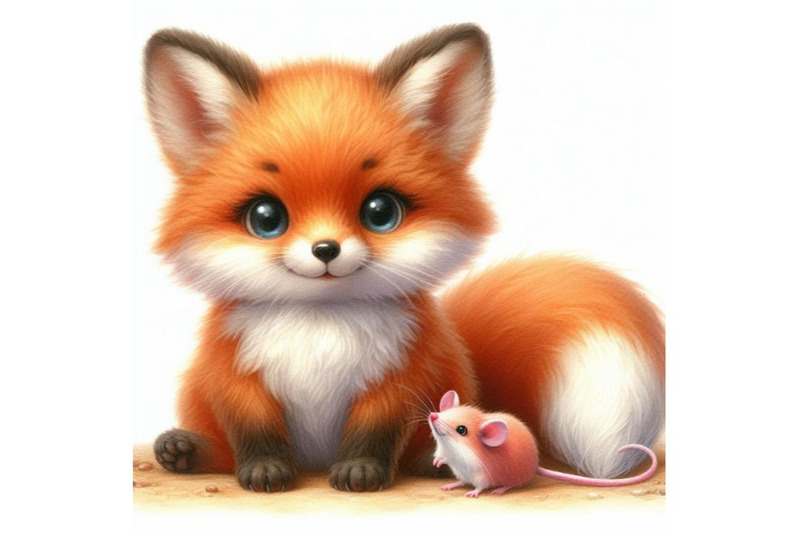 bundle-of-little-cute-watercolor-lovely-fox-with-mouse-isolate-on-whit