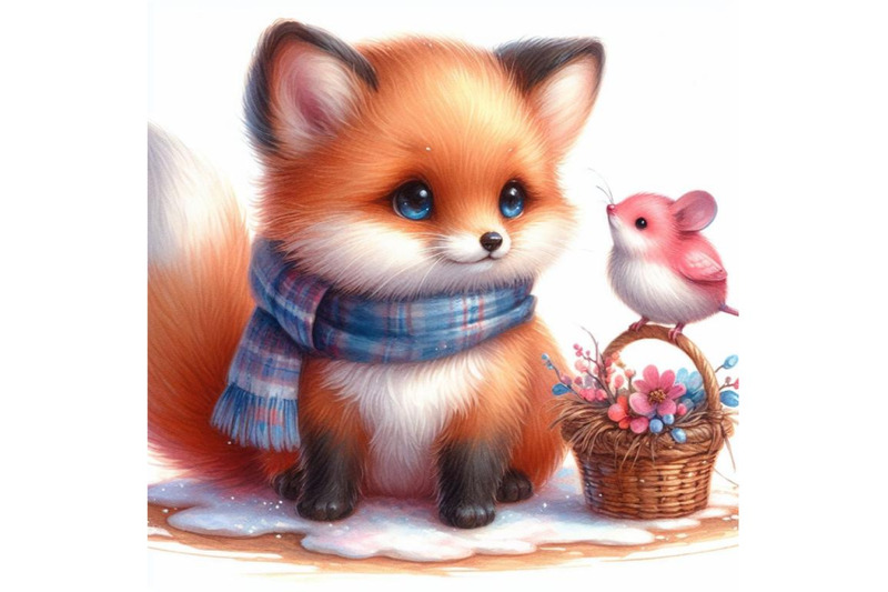 bundle-of-little-cute-watercolor-lovely-fox-with-mouse-isolate-on-whit