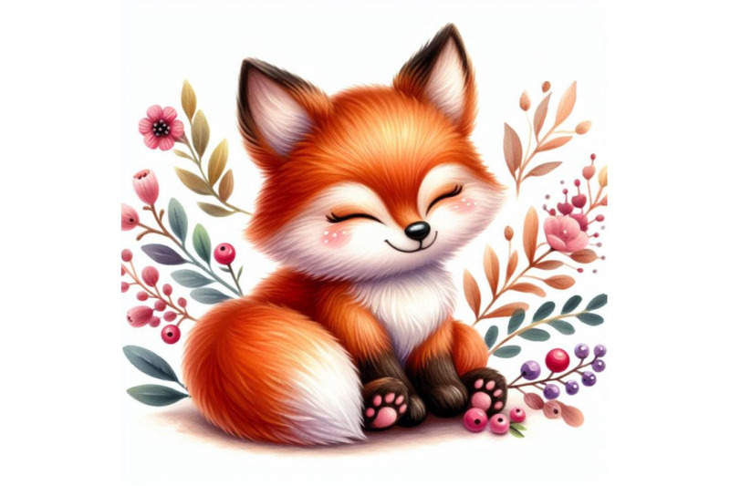 bundle-of-cute-watercolor-cartoon-fox-isolate-on-white-background