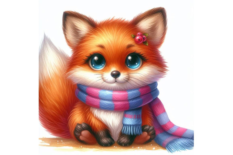 bundle-of-cute-watercolor-cartoon-fox-isolate-on-white-background