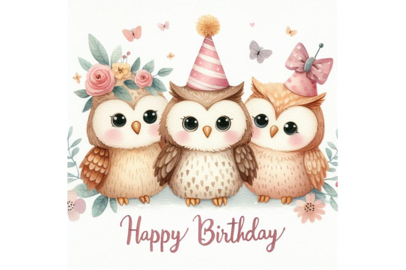 bundle-of-a-cute-three-owls-happy-birthday