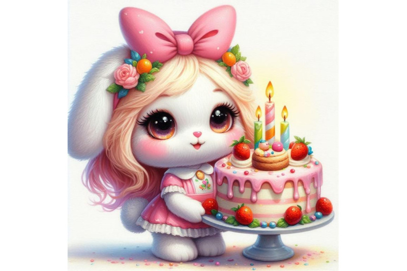 bundle-of-cute-little-bunny-girl-with-cake-isolate-on-white-backgroun