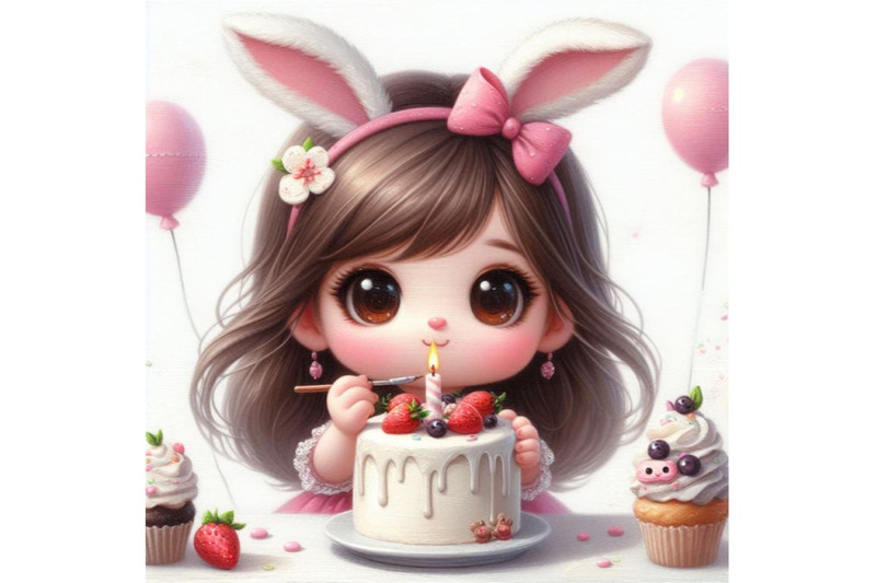 bundle-of-cute-little-bunny-girl-with-cake-isolate-on-white-backgroun