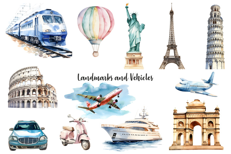 watercolor-travel-clipart-travelling-element-clip-art-world-landmark