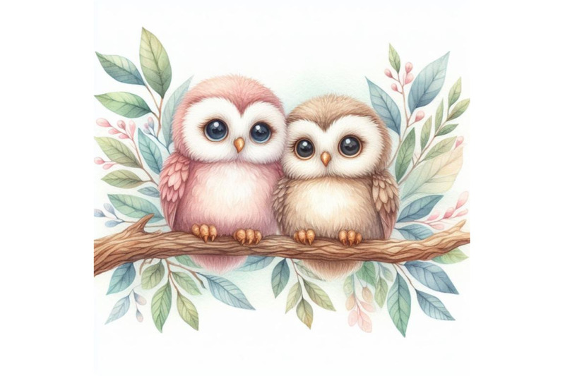 bundle-of-a-cute-couple-owls-on-the-tree