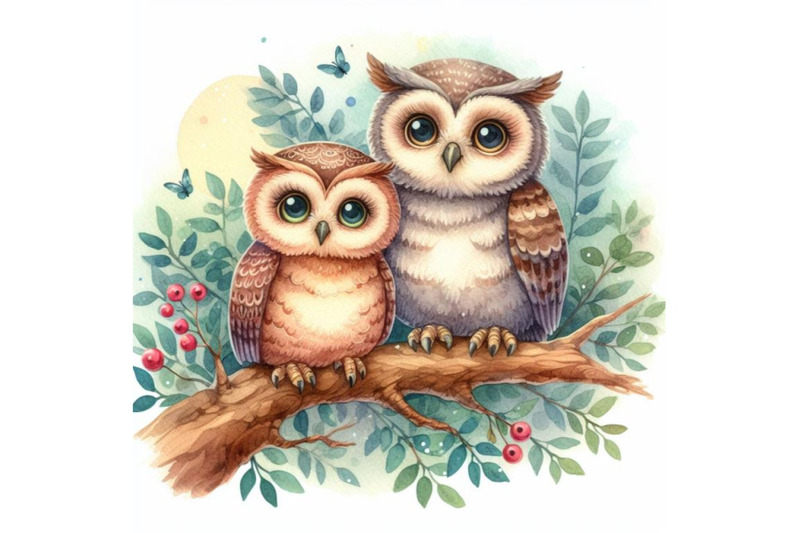 bundle-of-a-cute-couple-owls-on-the-tree