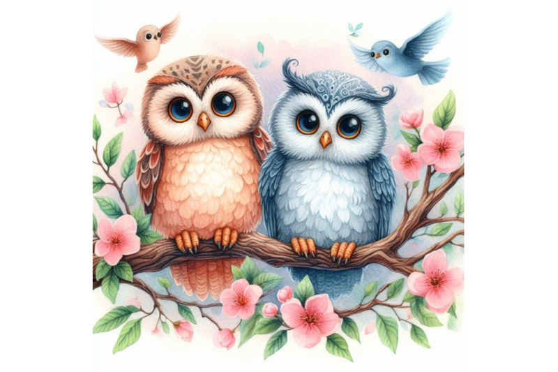 bundle-of-a-cute-couple-owls-on-the-tree