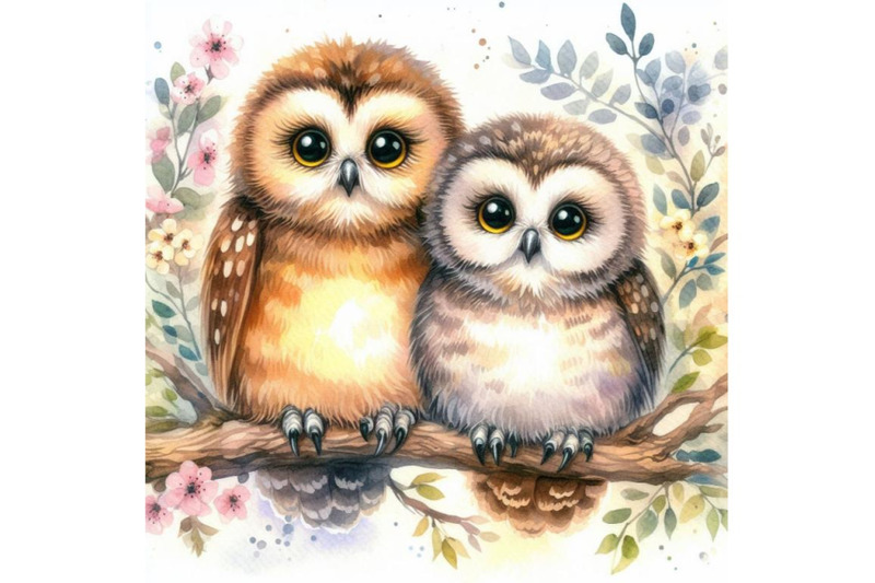 bundle-of-a-cute-couple-owls-on-the-tree