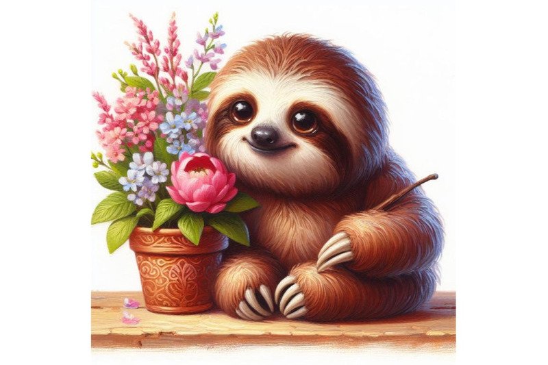 bundle-of-cute-sloth-with-a-pot-of-flowers