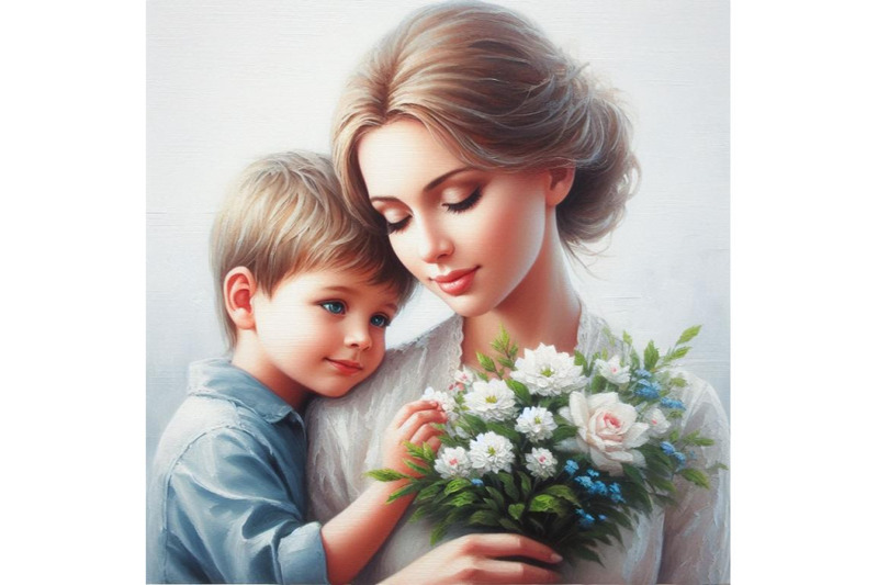 bundle-of-mom-and-child-boy-with-flower-for-mom