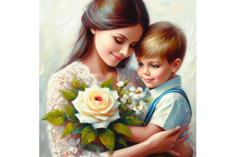 bundle-of-mom-and-child-boy-with-flower-for-mom