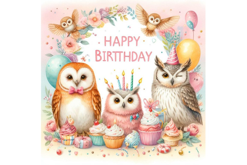 bundle-of-happy-birthday-header-with-colorful-owls