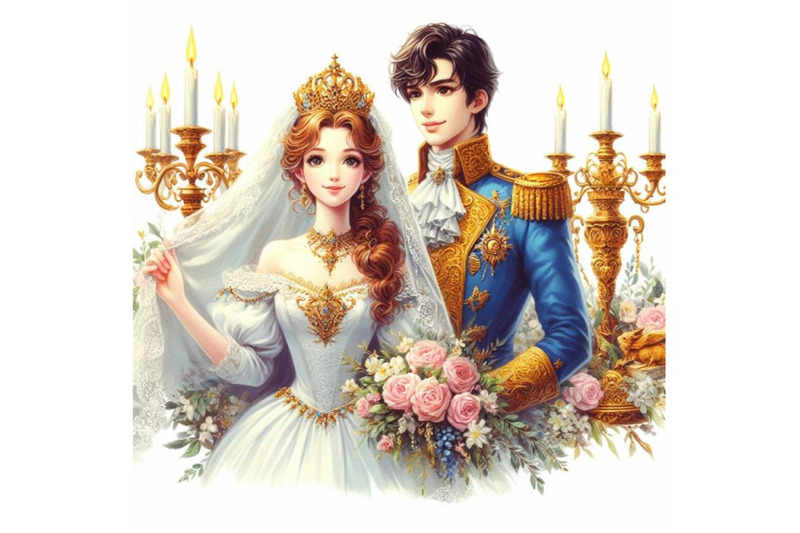 bundle-of-prince-and-princess-wedding-illustration-on-white-backgroun