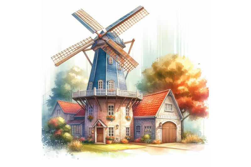 bundle-of-windmill-building-on-white-background