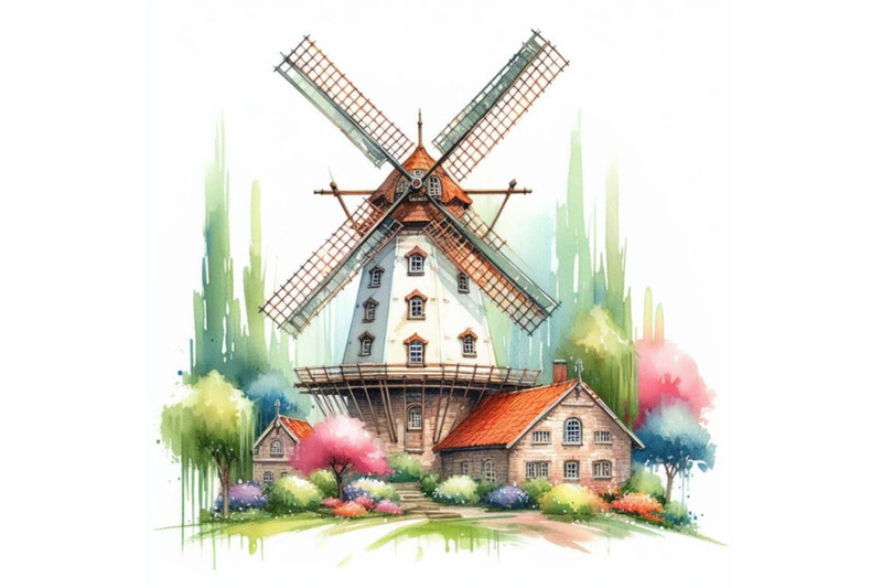 bundle-of-windmill-building-on-white-background