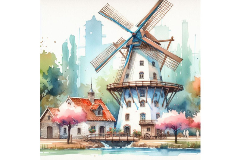 bundle-of-windmill-building-on-white-background