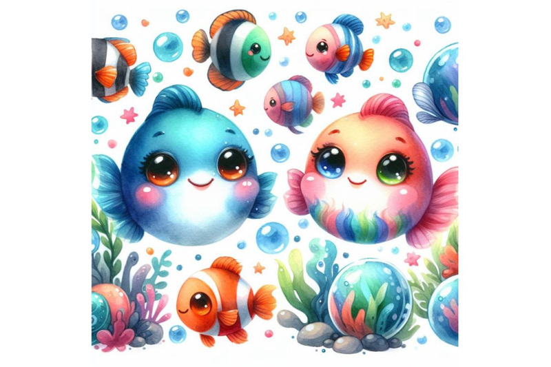 bundle-of-cute-cartoon-fish-on-white-background