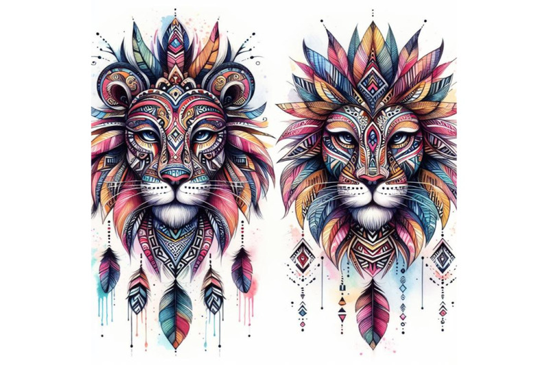 bundle-of-animal-tribal-face-lion