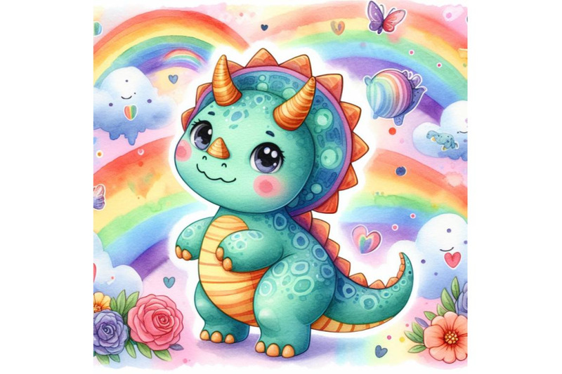 bundle-of-cute-baby-triceratops-cartoon