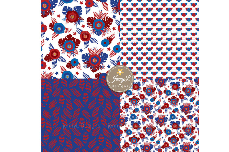 4th-of-july-red-and-blue-floral-seamless-digital-papers-repeat-patte