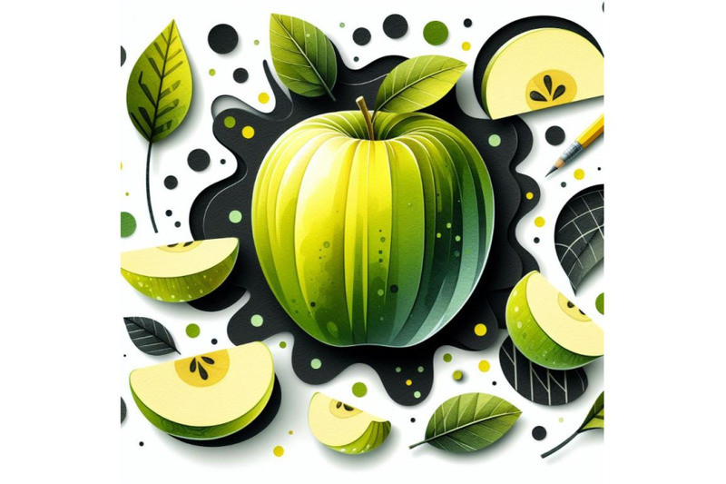 a-bundle-of-vector-paper-cut-green-apple-fruit-cut-shapes-3d