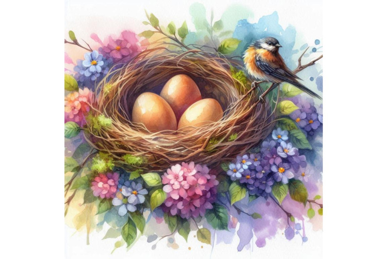 bundle-of-watercolor-art-bird-nest-with-eggs