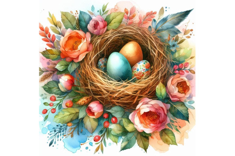 bundle-of-watercolor-art-bird-nest-with-eggs