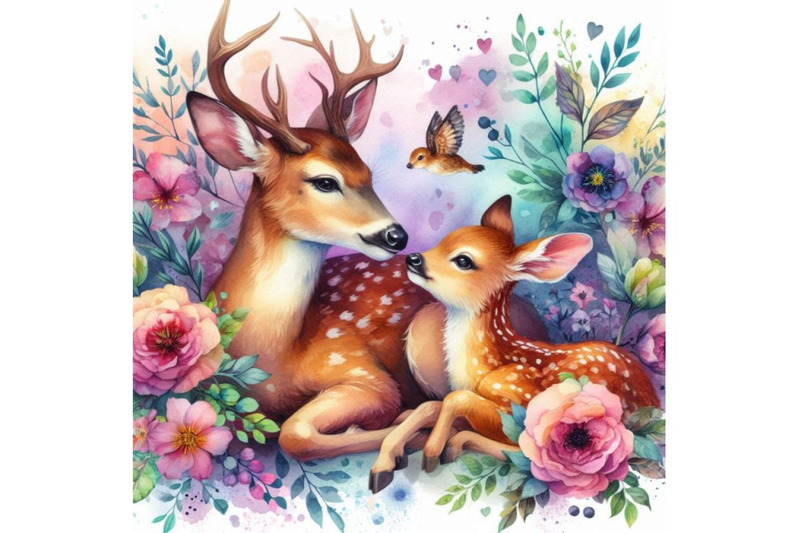 bundle-of-mother-and-baby-deer-watercolor-love-family