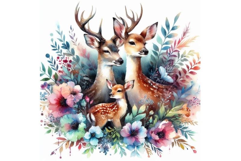 bundle-of-mother-and-baby-deer-watercolor-love-family