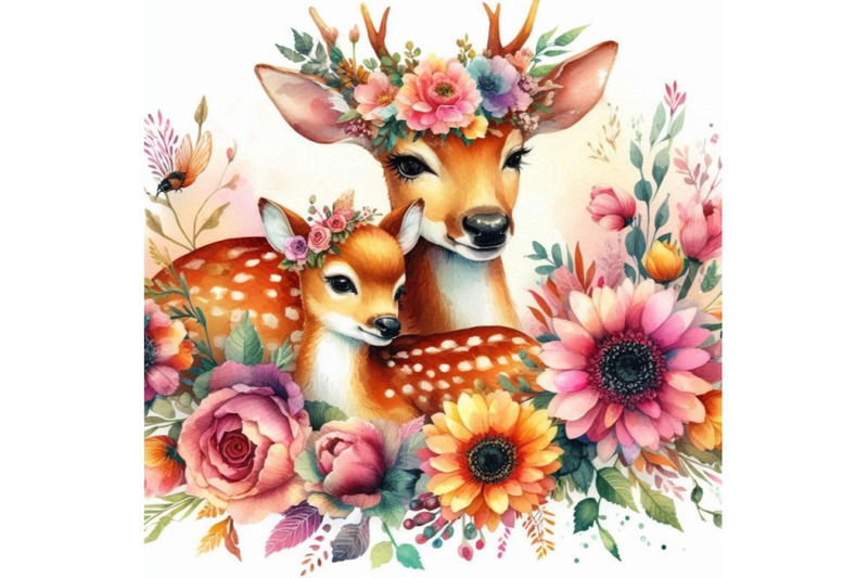 bundle-of-mother-and-baby-deer-watercolor-love-family