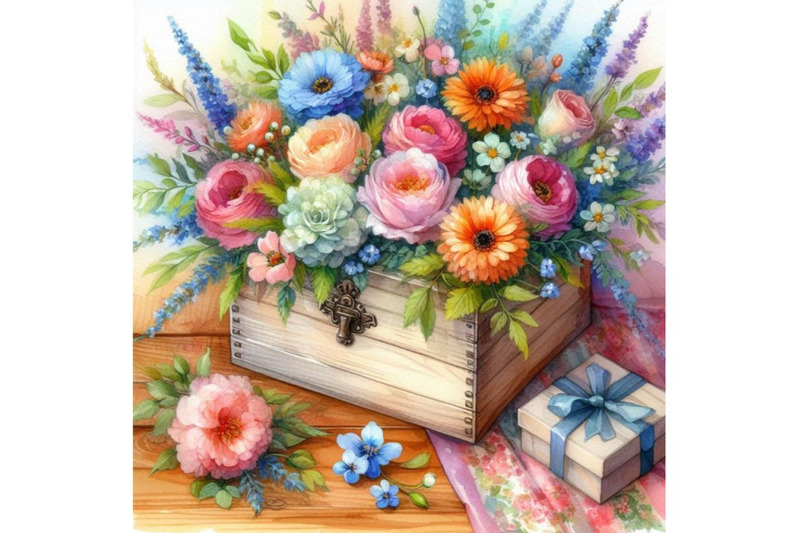 bundle-of-watercolor-flowers-wooden-box