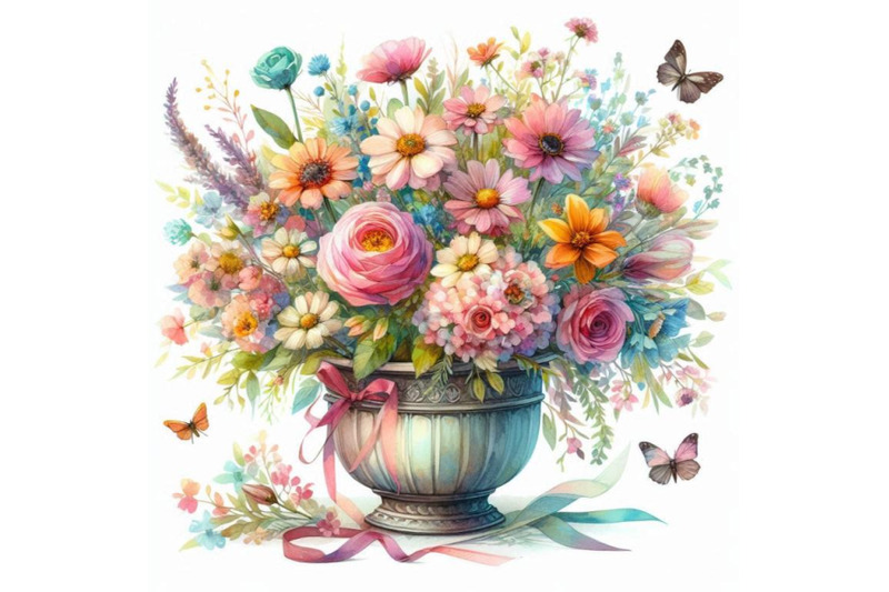 bundle-of-watercolor-bouquets-of-flowers-in-pot