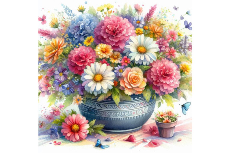 bundle-of-watercolor-bouquets-of-flowers-in-pot