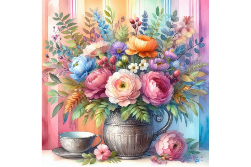 bundle-of-watercolor-bouquets-of-flowers-in-pot