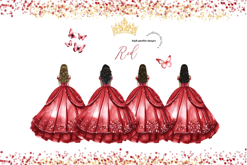 princess-red-dress-butterfly-roses-clipart-red-flowers-watercolor