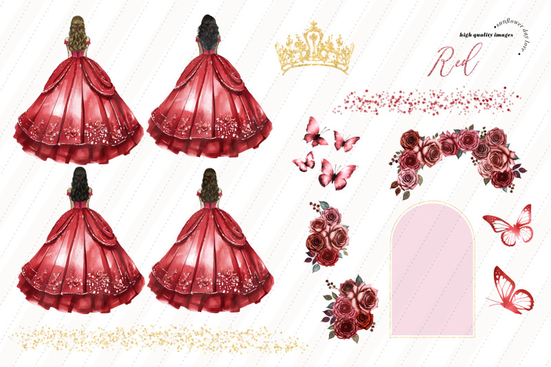 princess-red-dress-butterfly-roses-clipart-red-flowers-watercolor